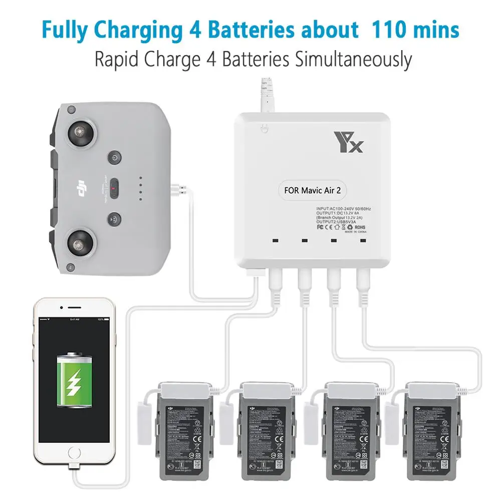 For DJI Mavic Air 2 Charger Remote Control Battery Charing Hub Multi for Drone Fast Charging Accessories | Электроника