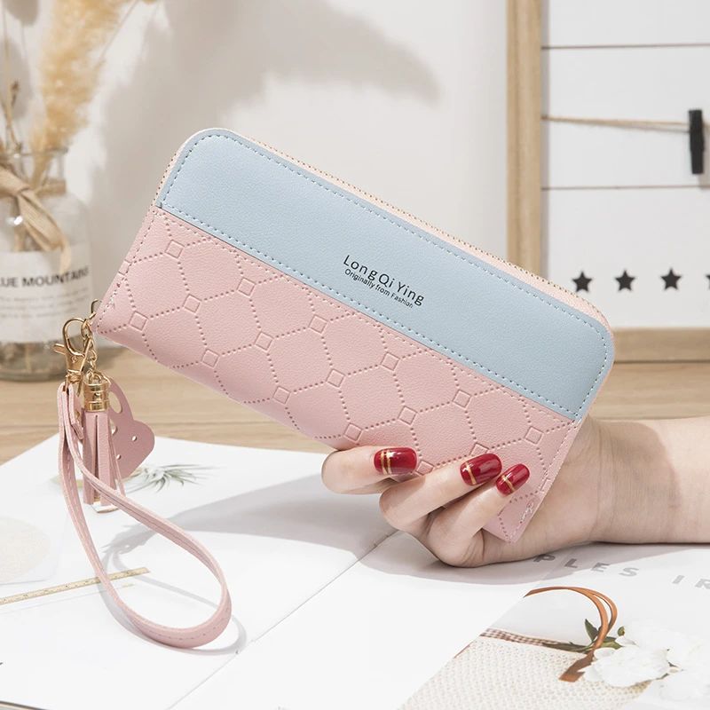 Cartera de mano de retazos para mujer, monedero de bolsillo para teléfono, colgante con borlas, monedero LARGO DE MODA|Carteras| - AliExpress