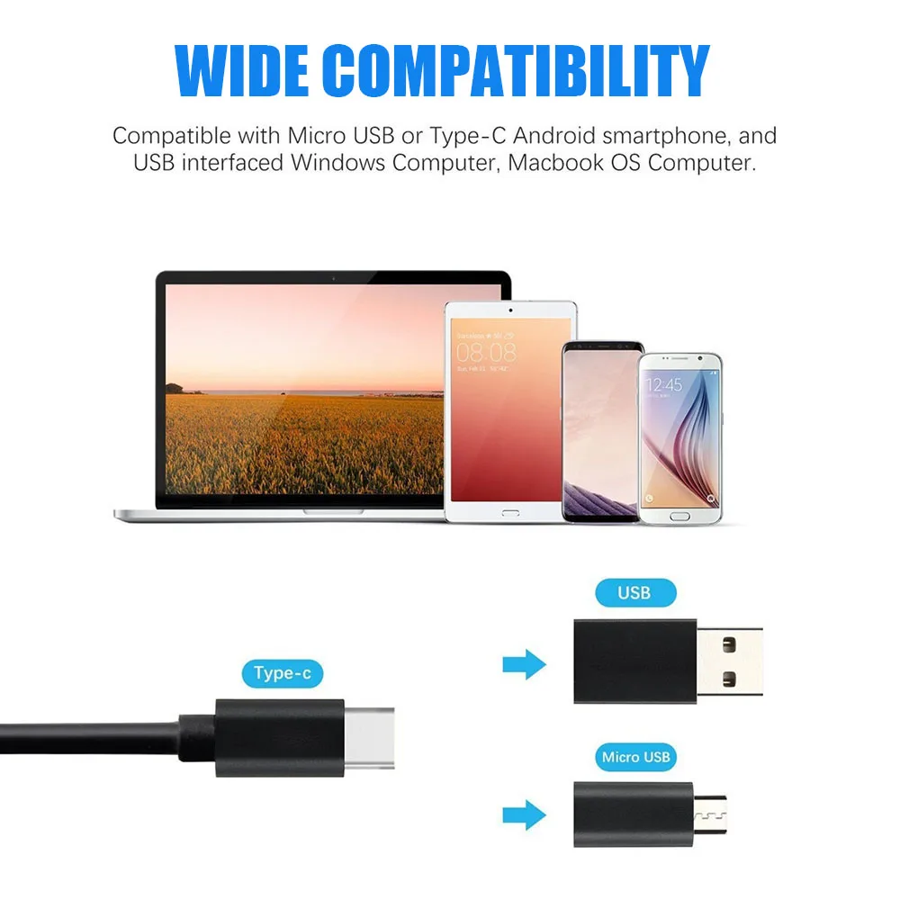 3 в 1 Тип usb-C эндоскоп Камера инспекциионный бороскоп 5,5/iPhone 7 Plus/8 мм объективом 8 светодиодный HD 1200P полужесткие кабель-браслет для телефонов на базе Android и ПК