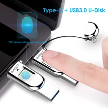 Eaget FU68 Fingerprint USB Flash Drive 128GB 64GB 32GB USB Type C/USB 3.0 Pendrive OTG Jump Thumb Drive for PC Phone