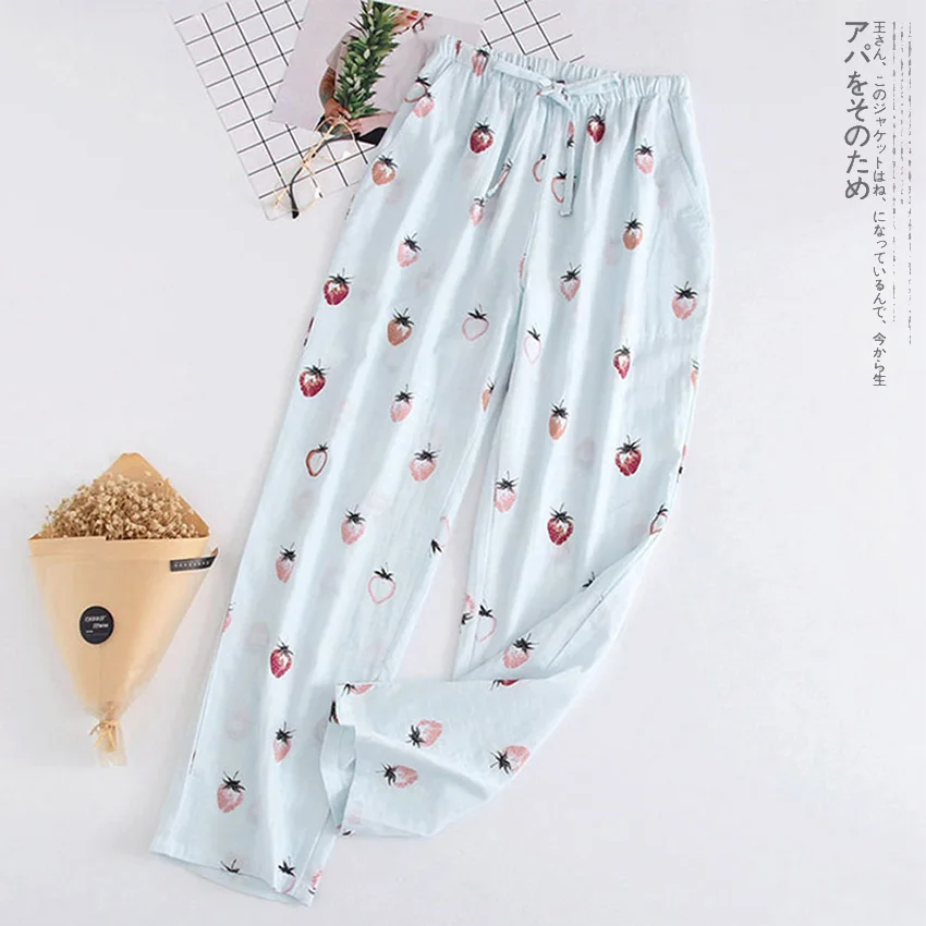 DANALA/ хлопок, японская осенне-зимняя женская пижама, домашние штаны, низ с фруктовым принтом, теплая Пижама, штаны, женская одежда для сна, Mujer