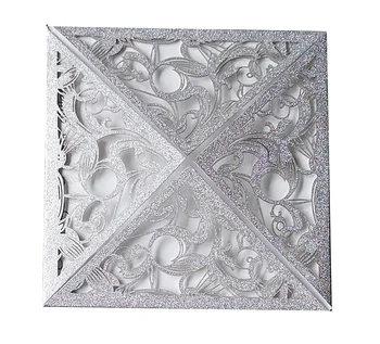 

50pcs Fancy Hollow Dark square Golden and pink flower pattern Invitation Card Customize Business With RSVP Card Party Supplies