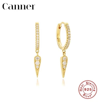 

Punk 925 sterling silver Crystal Triangle Small Hoop Earrings for Women CZ Zircon Gold Silver color Earrings