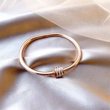 

Fashion Ins Popular Full Crystal Circle Steel Bangle Bracelet Full Rhinestone Zircon Luxury Ulzzang Rose Gold Bangles Bracelets