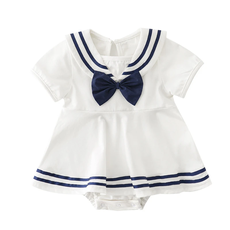 Summer Baby Romper Short Sleeve Girls Clothing Cotton Bow Newborn Romper Baby Girls BodySuit Navy Sailor Uniforms DT132 bulk baby bodysuits	