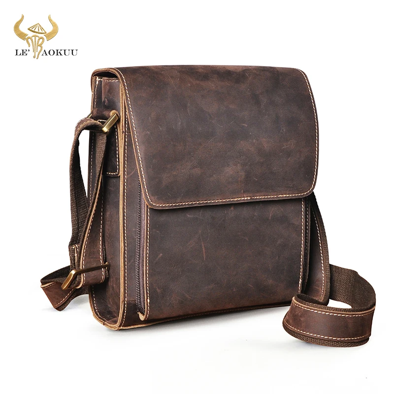 

New Genuine Crazy Horse Leather Design Shoulder Messenger bag Cowhide Cross-body Bag 8" Tablet Mochila Satchel For Men Male 3027