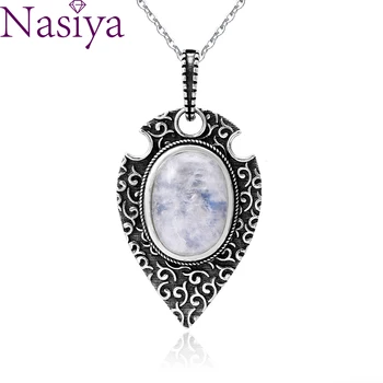 

100% S925 Silver Necklace Pendant Large Oval 10*14MM Natural Moonstone Retro Bohemian Style Necklace Pendant Party