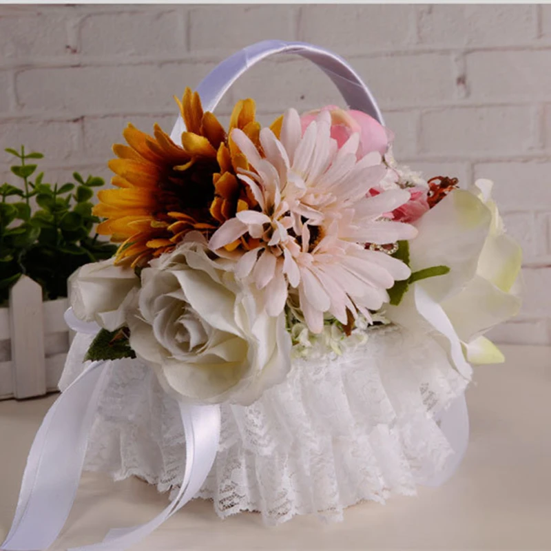 1Pc Handmade Lace Flower Basket for Wedding Ceremony DIY Ceremonial Activities Decoration Supplies