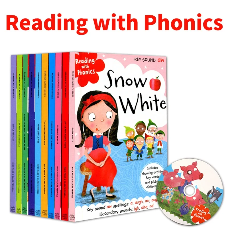 

10Pcs Reading with Phonics Fairy Tale English Picture Book Little Red Riding Hood Early Education Cognitive Enlightenment Books