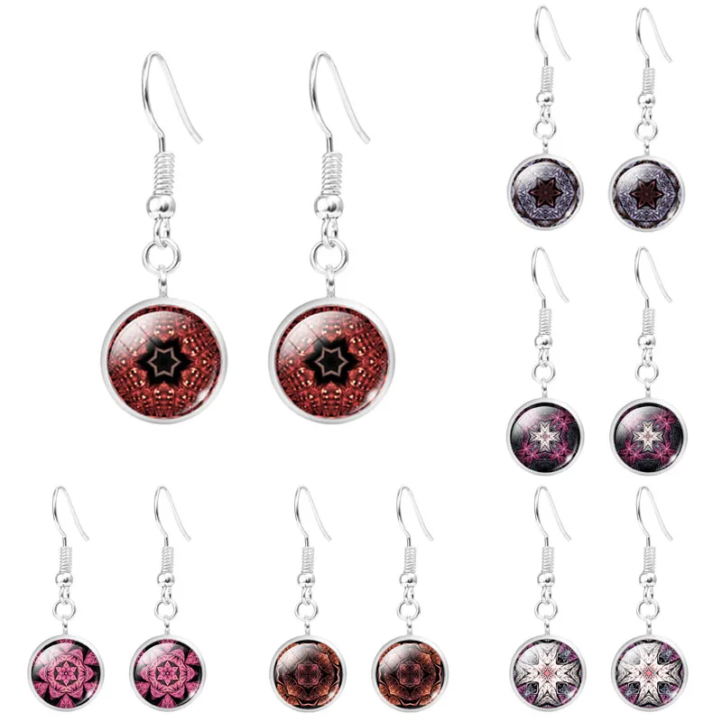 

LIEBE ENGEL Charm Silver Color Kaleidoscope Dangle Earring Buddhism Henna Om Spiritual Mandala Yoga For Women India Jewelry 2018