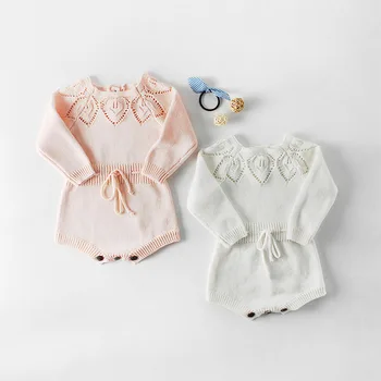 

New Baby Autumn Winter Clothing Newborn Infant Baby Girls Boy Knitted Bodysuits Leaf Sweater Jumpsuits Warm Elastic Band Tops