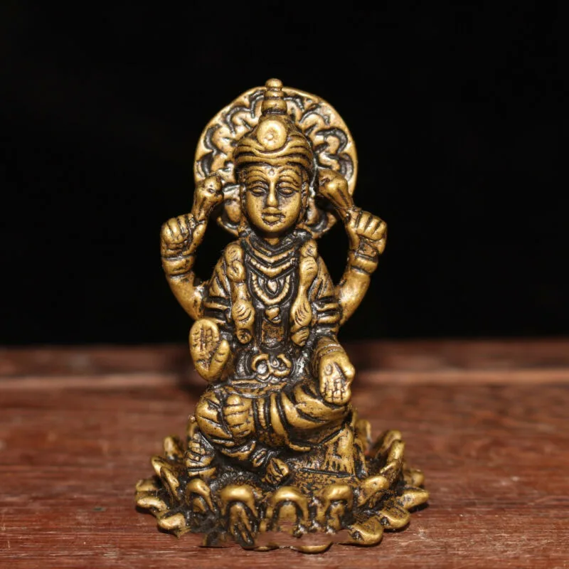 

D61 Collect Tibetan Chinese Brass Handwork Carved Four-Armed Guanyin Tara Statue Buddha for Decoration Collection Ornaments