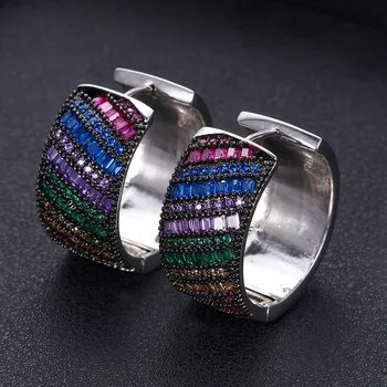 

jankelly Trendy American Cubic Zirconia Crystal MultiColored Big Hoop Earrings Circle Round Design Women Ear Jewelry