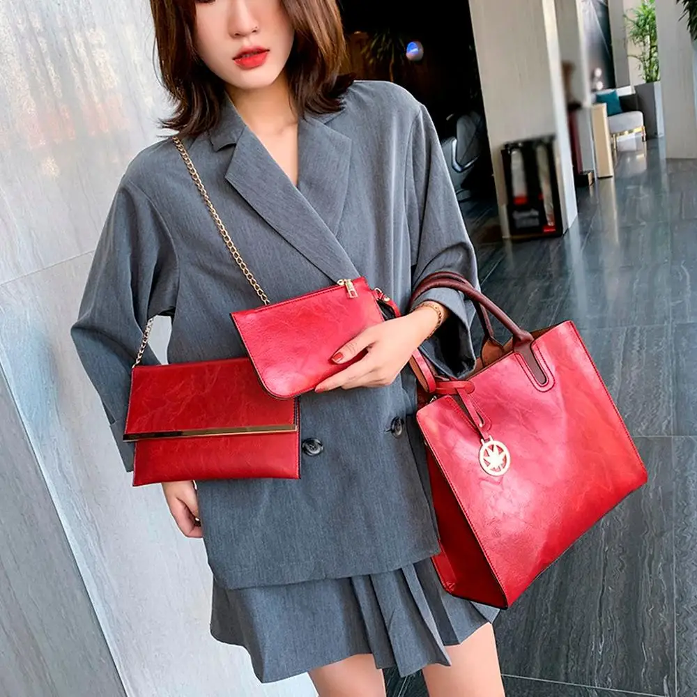 

3-pc Leather Handbag Messenger Big Women Bag High Quality Casual Female Bags Trunk Tote Fashion Women's Large Bolsos@