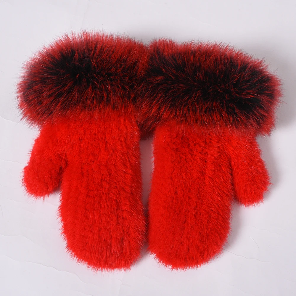 Red JKKFURS Новое поступление перчатки из натурального меха норки зимние теплые варежки из натурального меха лисы женские меховые перчатки S7750 - Цвет: Red