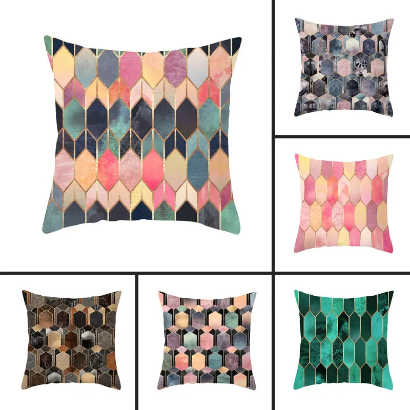 

45x45cm Creative Geometric Mirror Print Pillowcase Polyester Peachskin Pillowcases Waist Pillow Cover Decorative Pillows Cover