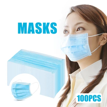

100Pcs/Lot Hot Sale Solid Color Face Mouth Nose Masks Non Woven Disposable Earloops face Masks Covers
