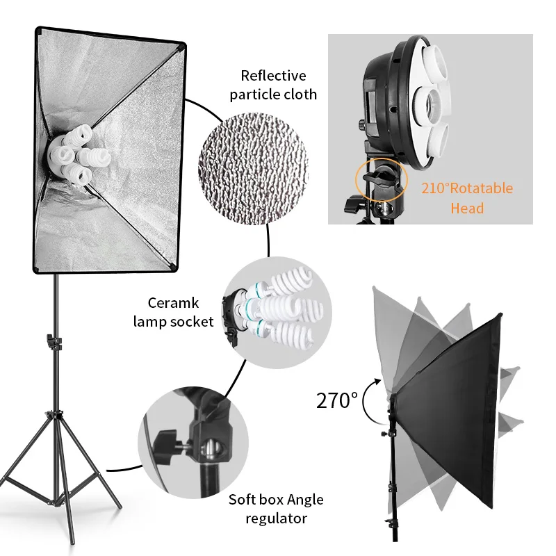 Sistema de Luz Continuou para Câmera Kit de Iluminação para Fotografia Fotográfico com Acessórios de 135w Softbox Estúdio - Image 2