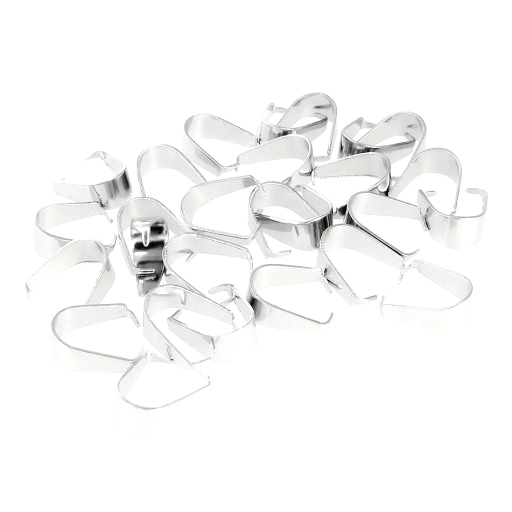 100 Pieces silver color Stainless Steel Pendant Pinch Bails Connector Clasps Jewelry DIY Findings