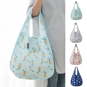 

1Pc Waterproof Reusable Shopping Bag Eco Foldable Shopping Tote Pouch Women Portable Cartoon Floral Grocery Bag Shopper Bags