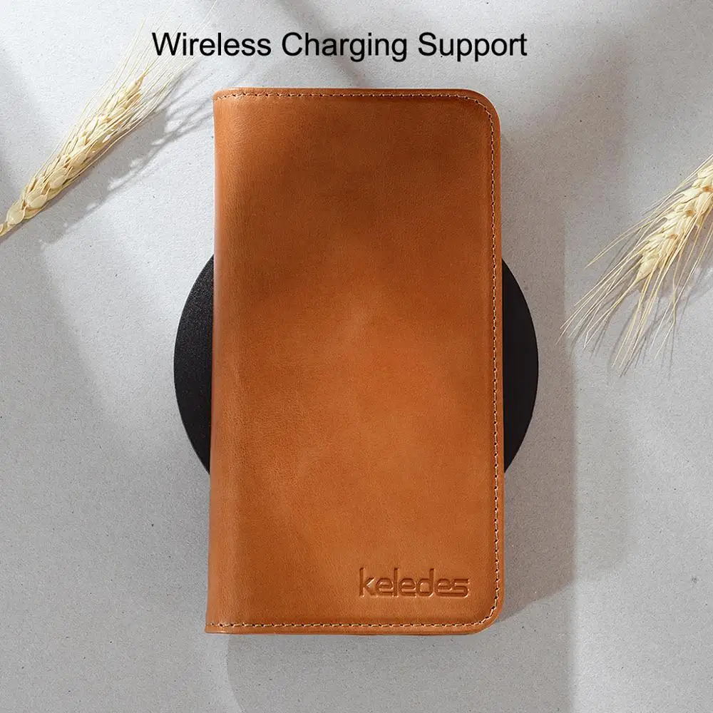 Genuine Leather Wallet Case Real Cowhide Business Pouch Flip Cover for iPhone 11 Support Wireless Charging | Мобильные телефоны и