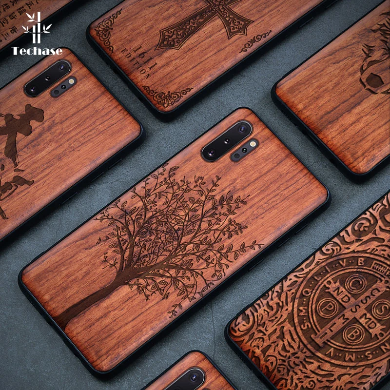 Techase Wood Cases For Samsung Galaxy Note10 Pro V Mask Proverb Tree Phone Cover Bumper S8 S9 S10 Plus Note8 9 | Мобильные телефоны