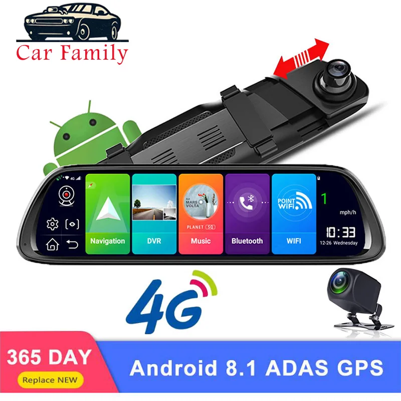 

10" 4G Android 8.1 Car Rearview mirror DVR Camera ADAS GPS Navigation Full HD 1080P Dash cam Video Recorder WiFi monitor