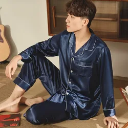 Sexy Robe Dressing Gown Silk Pajamas Men's Spring and Autumn Long-Sleeved Two-Piece Ice Silk Red Wedding Homewear Suit