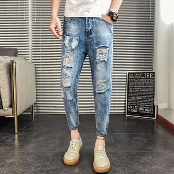 

Summer Men Loose Jeans Fashion 2020 Spring Slim Fit Casual Jeans Men Personality Hole Jeans Pants Denim Trousers Jean Homme