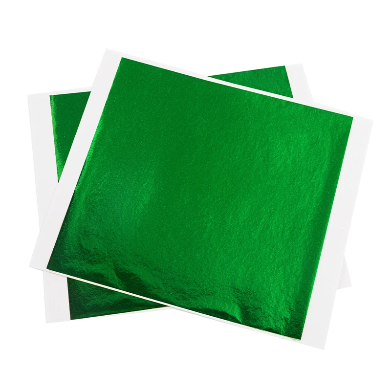 100 Pieces of Green and Gold Foil Leaf Sheets for Art, Crafts, Furniture Decoration, and Nail Art