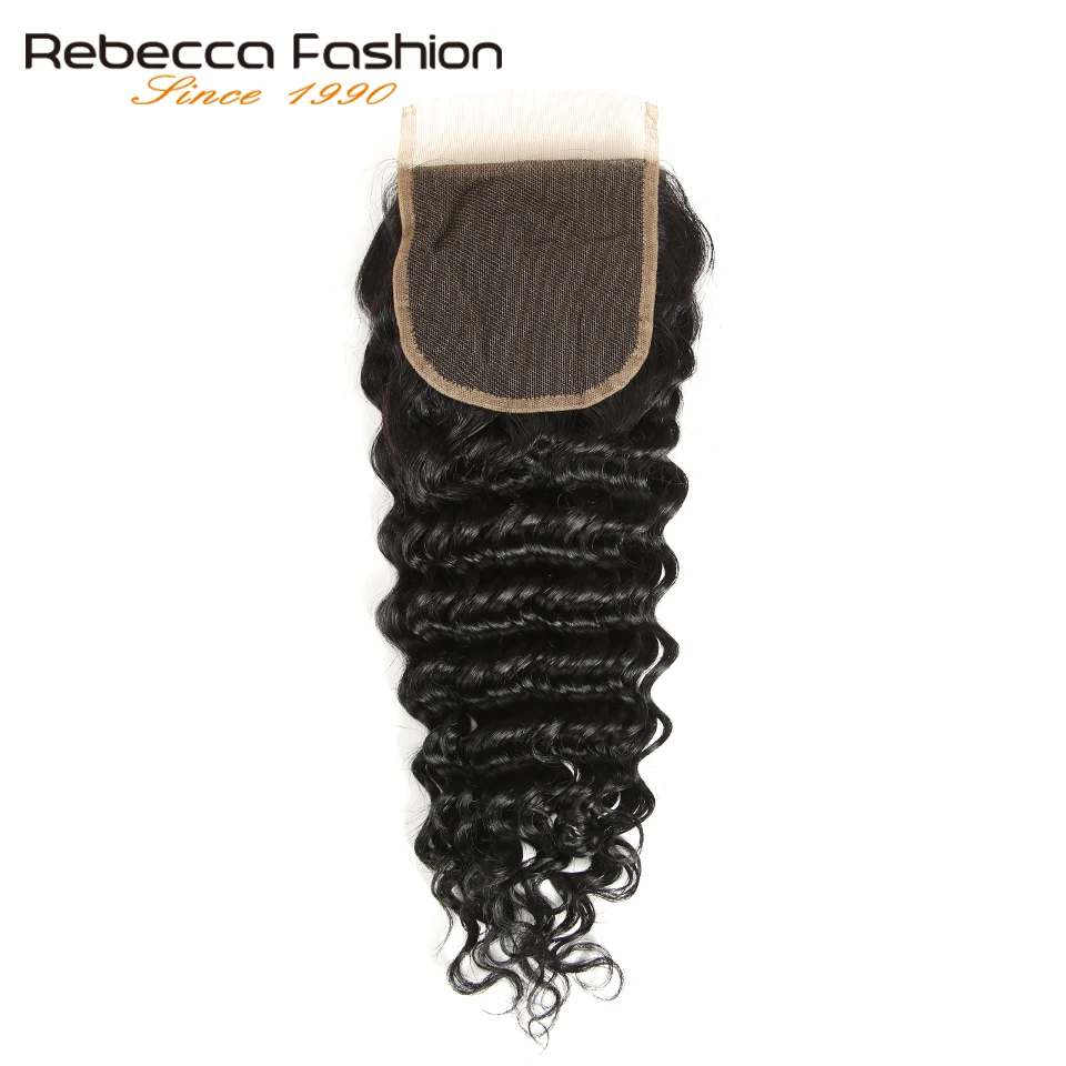 Rebecca Brazilian Deep Wave Hair Bundles With Closure Remy Human Hair Weaves 3 Bundles Deep Wave With Closure