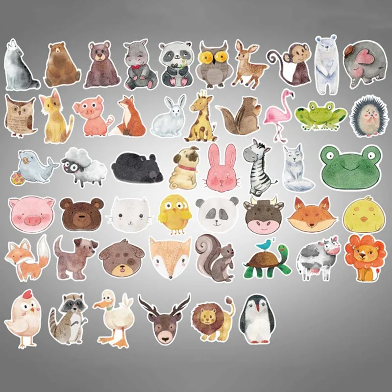 50Sheets/Set Waterproof Super Cute Cartoon Animal Stickers For Car Laptop Phone Pad Bicycle Decal Kids Gift Cat Pig Dog