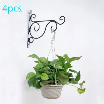 

4pcs Wall Hanging Flowerpot Bracket European Style Balcony Plant Flower Pot Wrought Hooks Holder Wall-Mounted Hanging Basket
