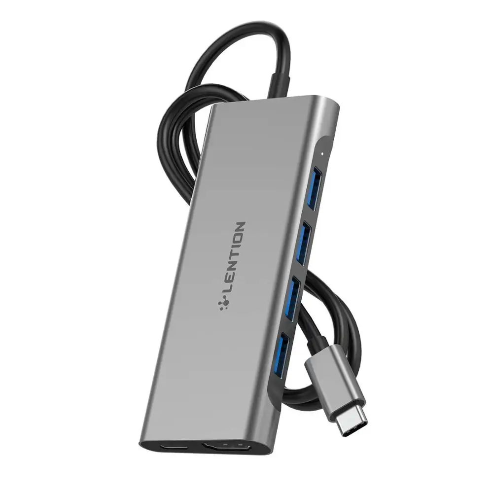 US $26.79 Lention Long Cable USB C Multiport Hub With 4K HDMI 4 USB 30 Type C Charging Adapter For MacBook Pro 1315 Thunderbolt 3