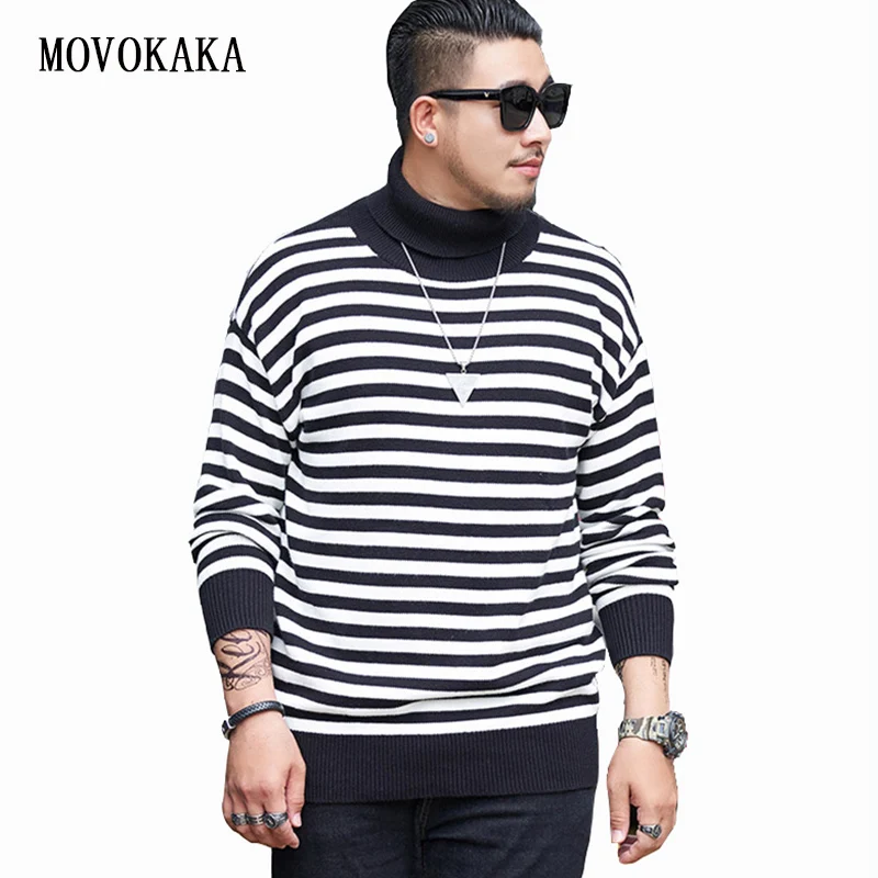 #Special Offers New Brand Stripe Turtleneck Sweater Men Winter Pullover Men Casual Kintted Sweater Male Pullover Long Sleeve Sweater Man 2XL-7XL