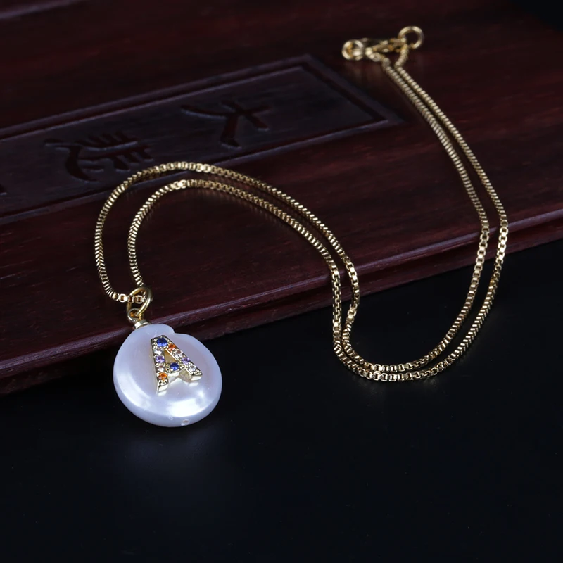 Радужный элегантный золотой микро Pave CZ кубический цирконий A-Z инициалы буквенные пресноводные жемчужные подвески для женщин ювелирные изделия подарок