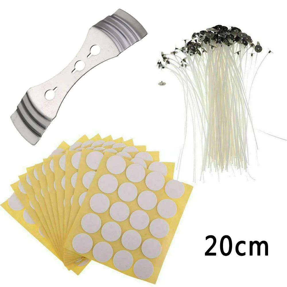100X свеча Wicks15cm/20 cm+ 100X наклейки для фитиля+ 1X держатель DIY свечи формы для изготовления свечей ручной работы
