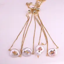 6 шт., натуральный пресноводный жемчуг с красочными фианитами в форме змеи, очаровательный золотой браслет-цепочка, женский модный браслет, ювелирное изделие