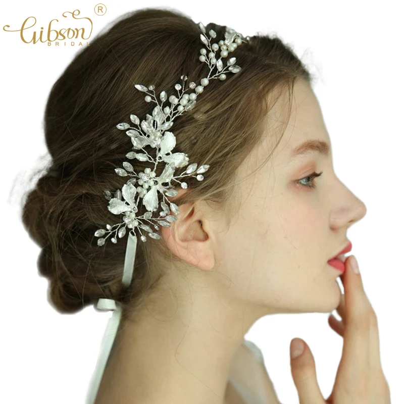 

Bridal Handmade Tiara Hair Vine Enamel Leaf With Pearls Headpiece For Wedding Gown Hair Accessories Headband