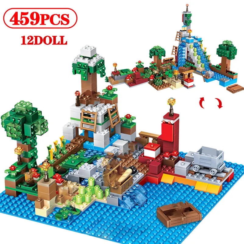 

459PCS My World Building Blocks Compatible Legoingly Village Snow Mountain Blizzard Waterfall Bricks Toys For Kids