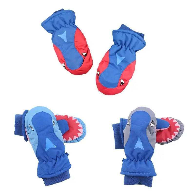 Зимние лыжные водонепроницаемые перчатки с рисунком для мальчиков и девочек, милые детские Нескользящие теплые ветрозащитные варежки Y98F