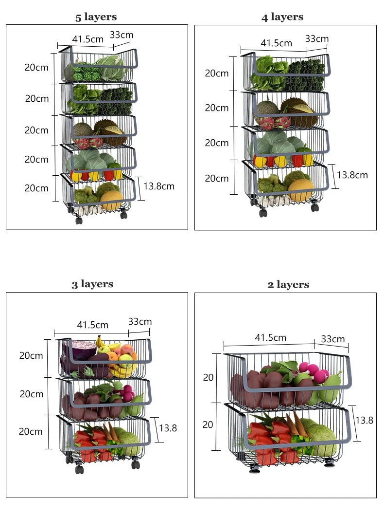 Многослойная Бытовая кухонная корзинка для хранения полка для овощей напольная подставка из нержавеющей стали с колесами стеллаж для хранения Дырокол бесплатно