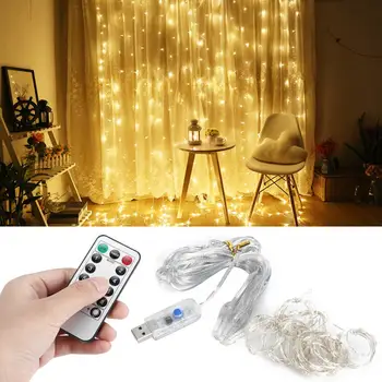 

3X1M USB Power LED String Light 8 Modes Remote Control Copper Wire String For Wedding Curtain Lamp Decoration