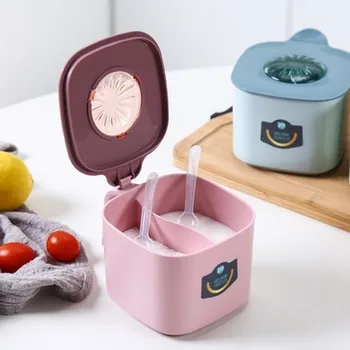 

Creative double-grain salt sugar container with lid Spoon spice seasoning box kitchen storage bottle jar for bbq cooking tool