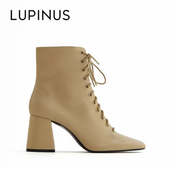 

Lupinus Fashion Apricot Leather High Heel Ankle Boots 2020 New Luxury Brand Design Ankle Boots For Women Side Zipper Women Boots