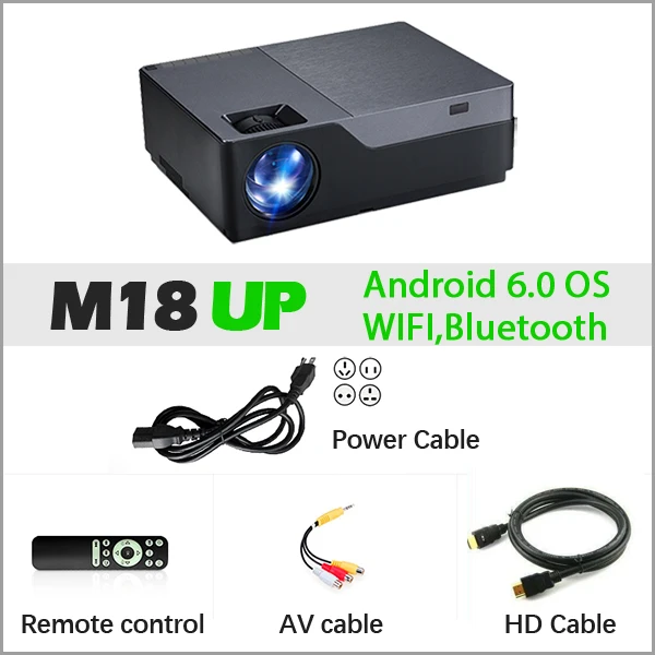Aon Full HD проектор M18UP, 1920x1080 P, Android 6,0 wifi видео проектор, светодиодный проектор для 4K домашнего кинотеатра(опционально M18 AC3 - Цвет: M18UP