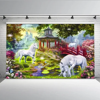 

Mehofoto Unicorn Photography Backdrops Jungle Photo Backgrounds Shoot Castle Forest Flower butterfly Backdrop G-543