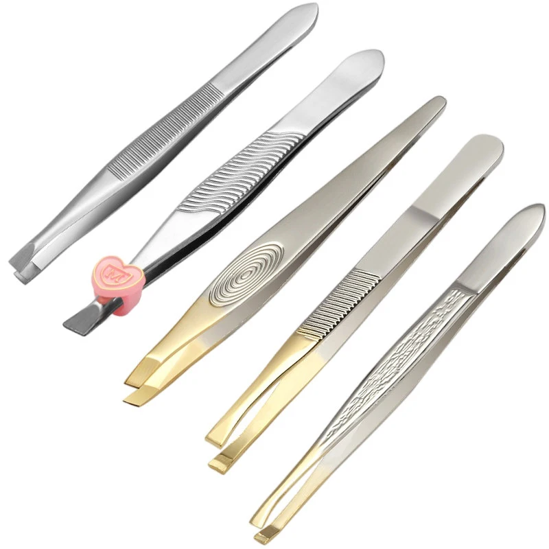 Eyebrow Tweezer Clip for Trimming Face Hair Removal Tools Stainless Steel Slant Tip Flat Tip
