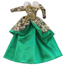 Вечерние платья для куклы; цвет золотой, зеленый; платье с длинными рукавами; платье макси; одежда для детей; FJ88