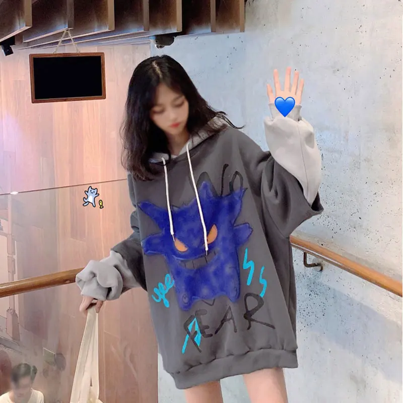  Hooded Sweatshirt Drawstring New Ladies Autumn Loose Thickening Plus Velvet Fake Two Coat Tops